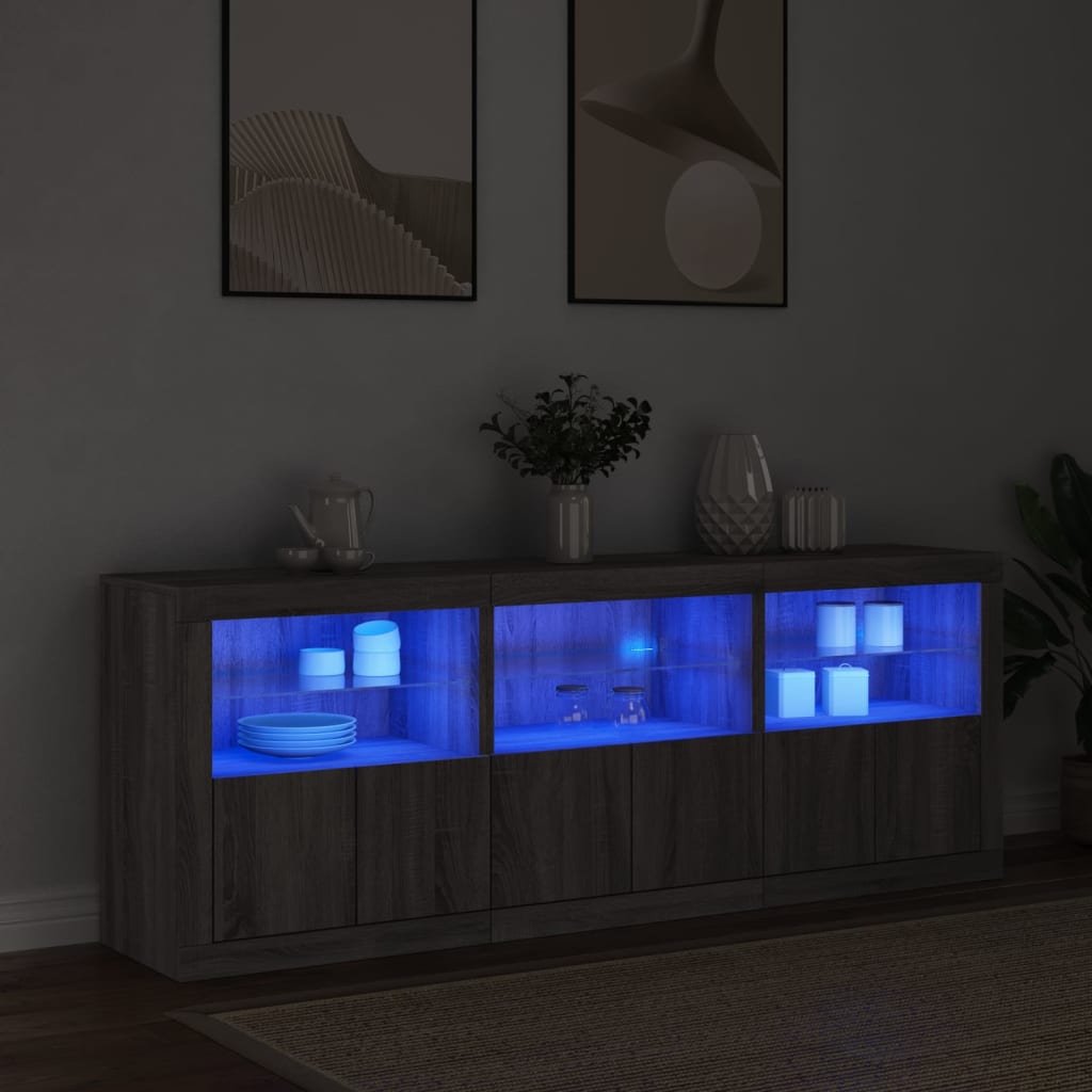 Sideboard with LED Lights Grey Sonoma 181,5x37x67 cm