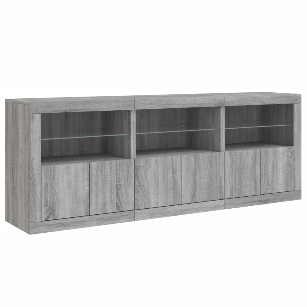 Sideboard with LED Lights Grey Sonoma 181,5x37x67 cm