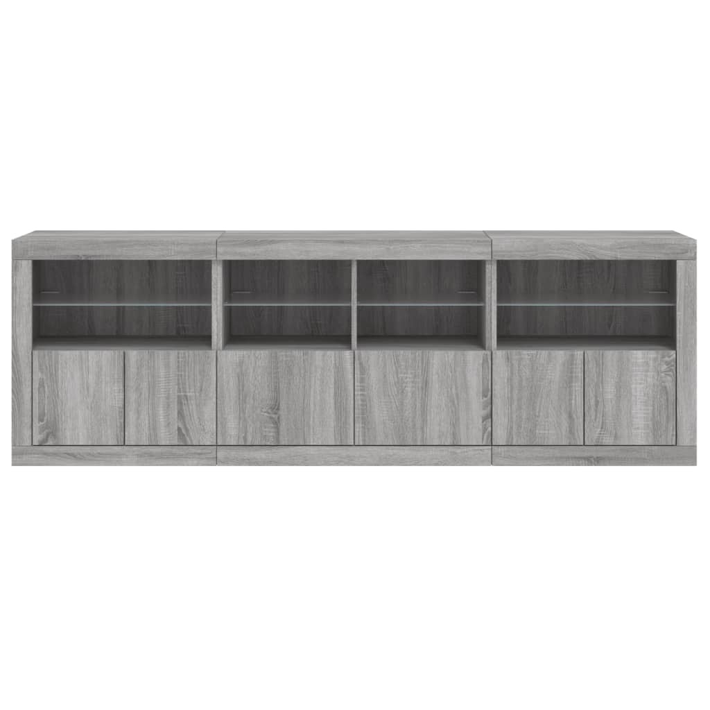 Sideboard with LED Lights Grey Sonoma 202x37x67 cm