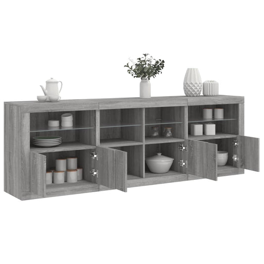 vidaXL Sideboard with LED Lights Grey Sonoma 202x37x67 cm