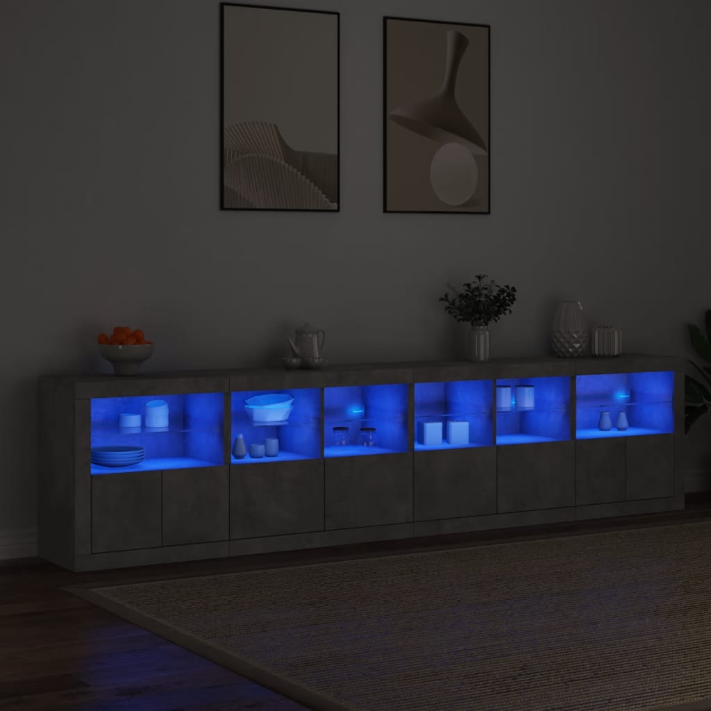 vidaXL Sideboard with LED Lights Concrete Grey 283x37x67 cm