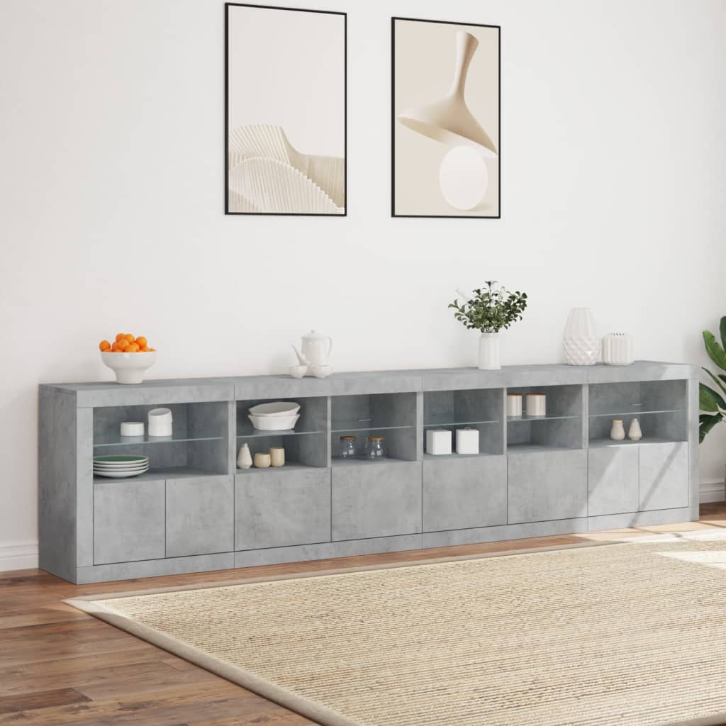 vidaXL Sideboard with LED Lights Concrete Grey 283x37x67 cm