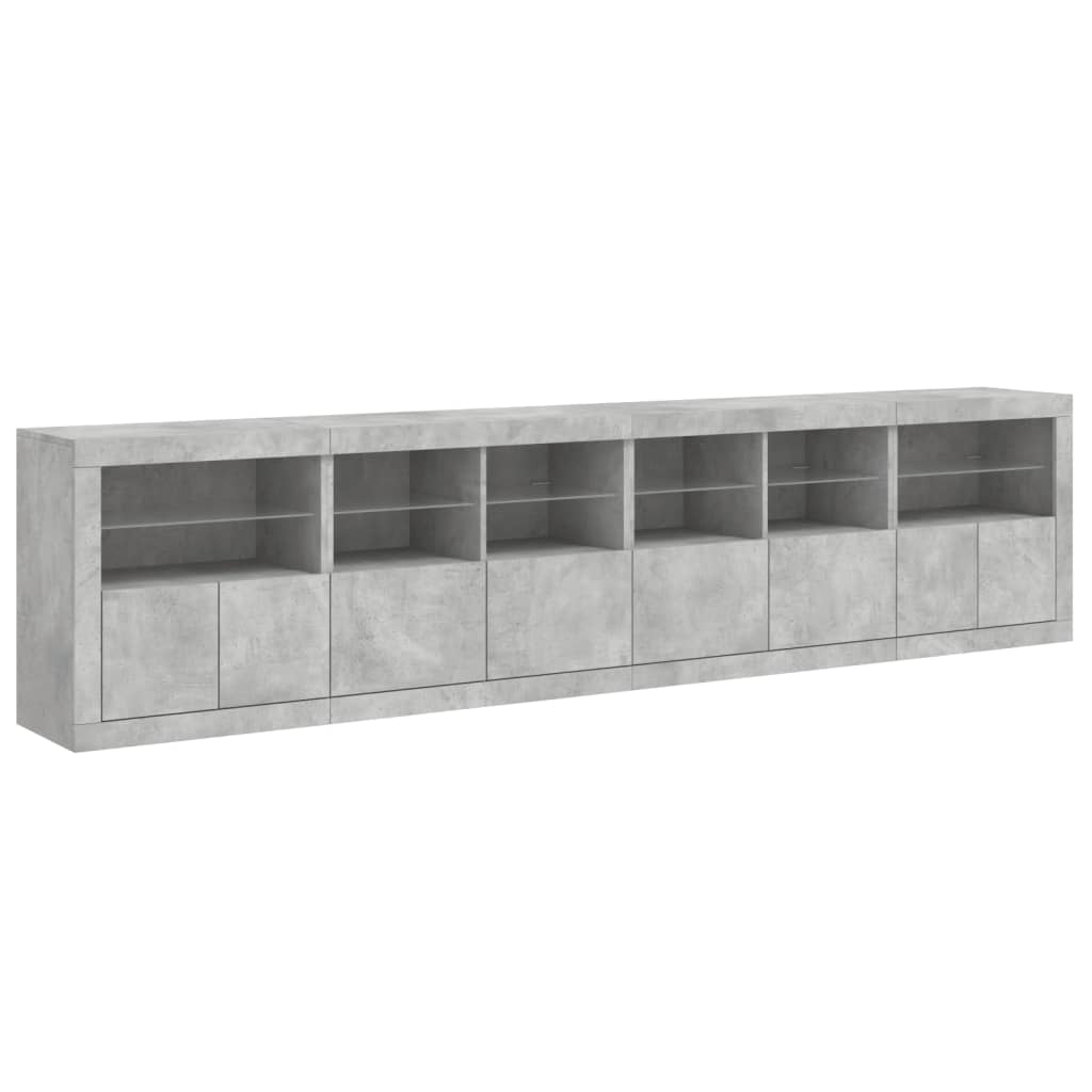 vidaXL Sideboard with LED Lights Concrete Grey 283x37x67 cm