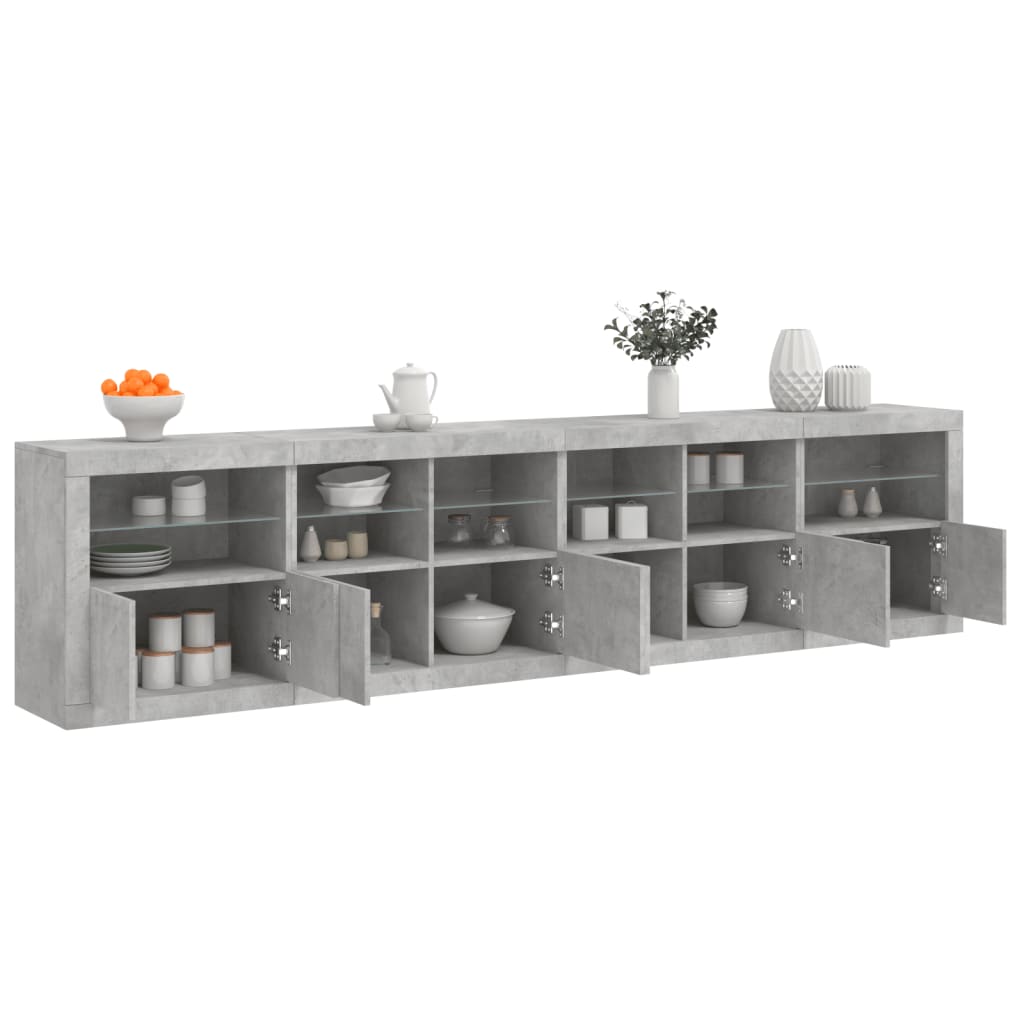 vidaXL Sideboard with LED Lights Concrete Grey 283x37x67 cm