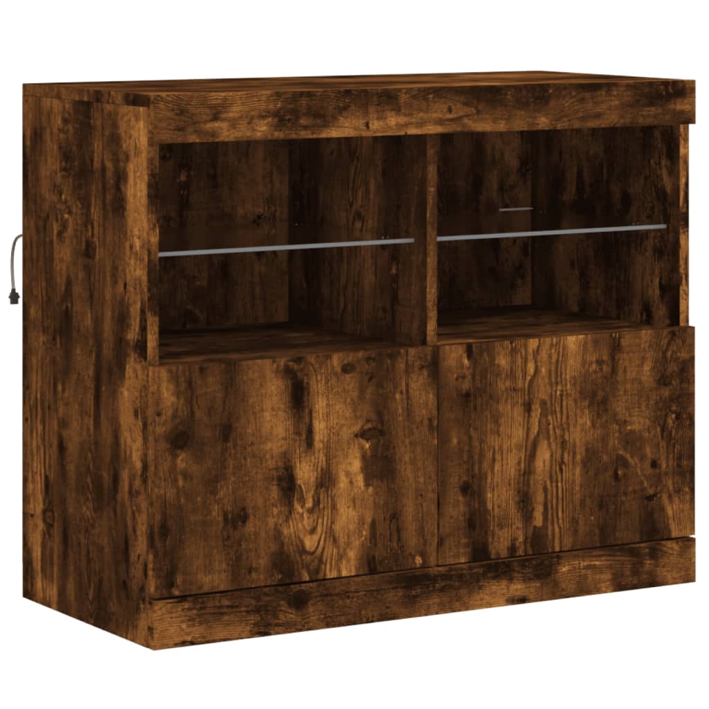 Sideboard with LED Lights Smoked Oak 283x37x67 cm