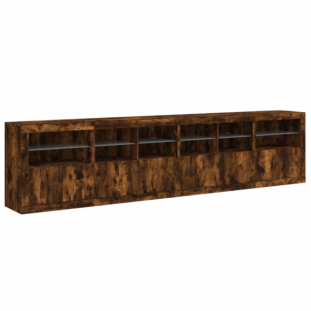 Sideboard with LED Lights Smoked Oak 283x37x67 cm