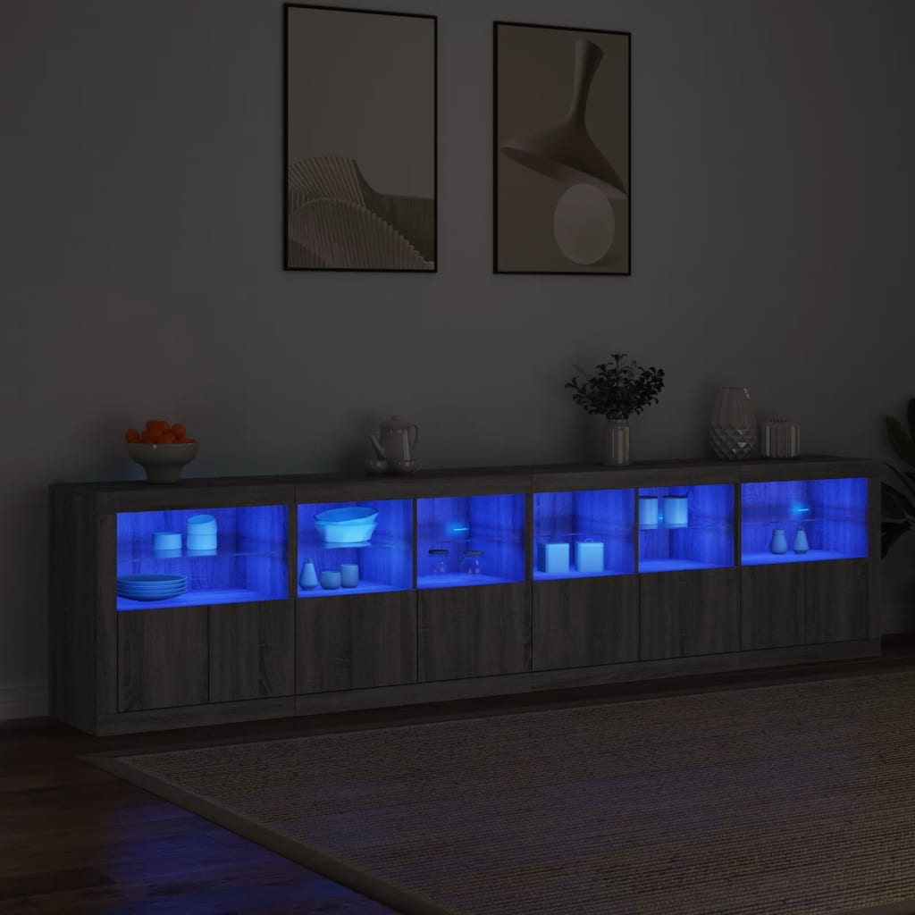 vidaXL Sideboard with LED Lights Grey Sonoma 283x37x67 cm