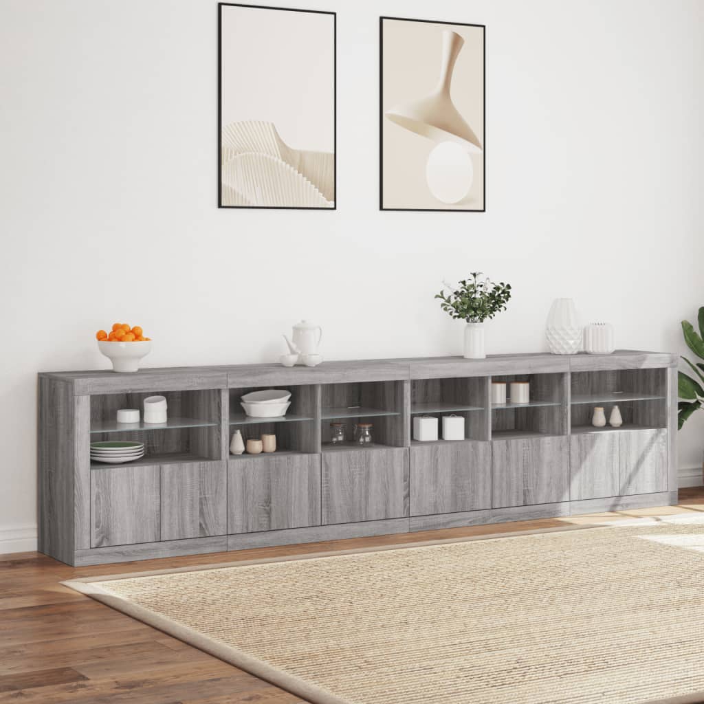 vidaXL Sideboard with LED Lights Grey Sonoma 283x37x67 cm