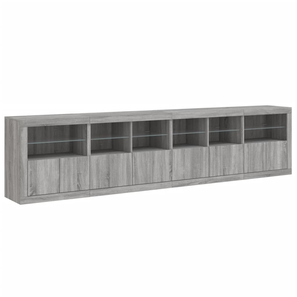 vidaXL Sideboard with LED Lights Grey Sonoma 283x37x67 cm