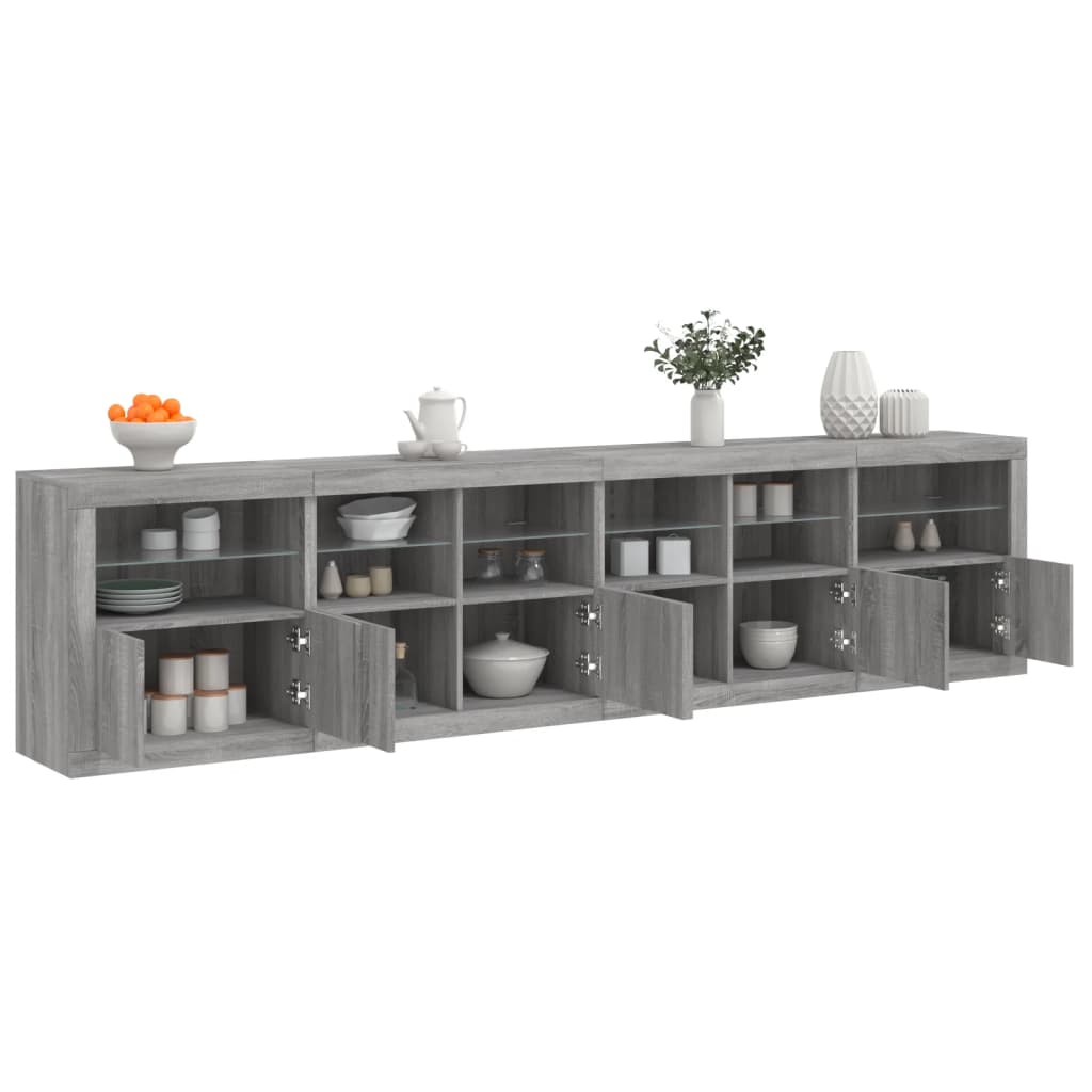 vidaXL Sideboard with LED Lights Grey Sonoma 283x37x67 cm