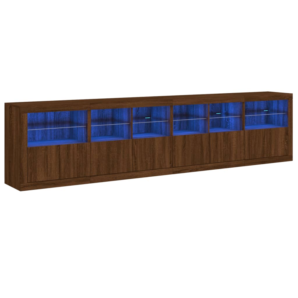 vidaXL Sideboard with LED Lights Brown Oak 283x37x67 cm