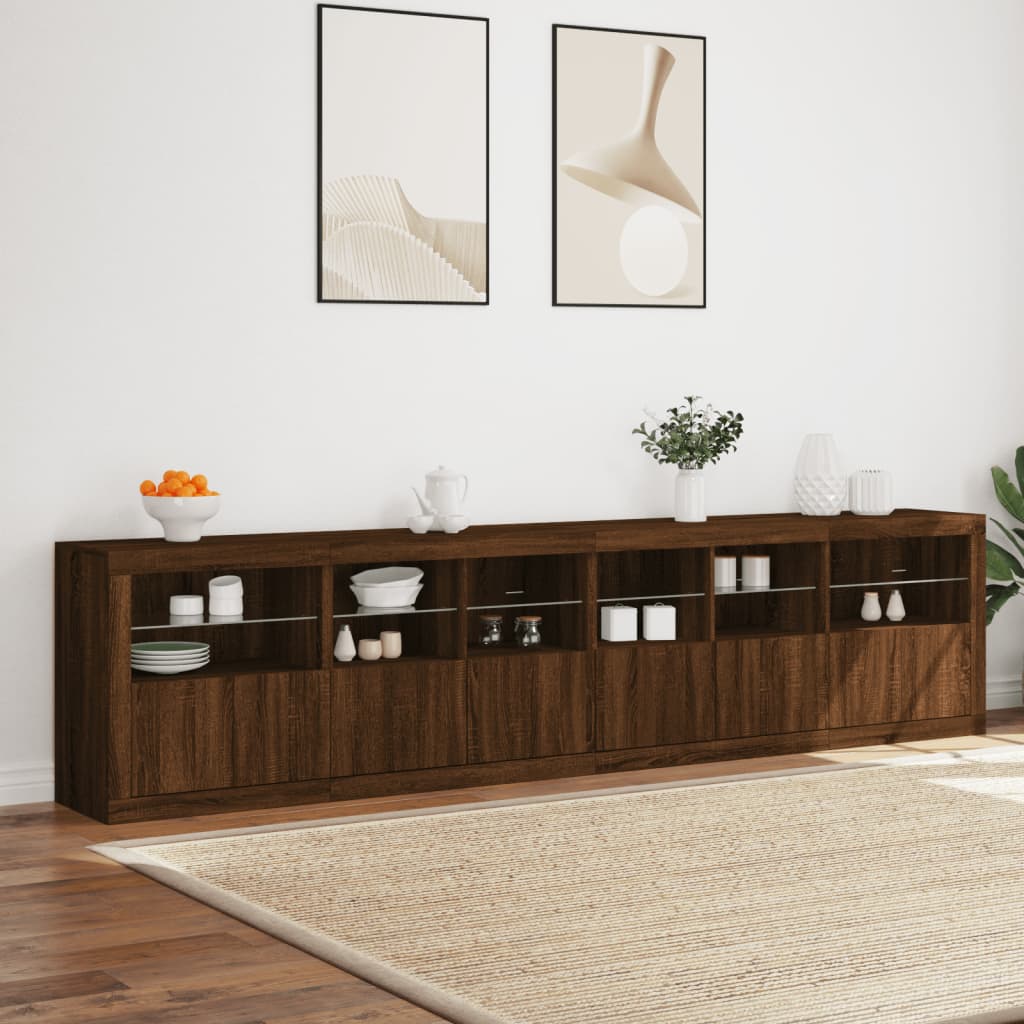 vidaXL Sideboard with LED Lights Brown Oak 283x37x67 cm