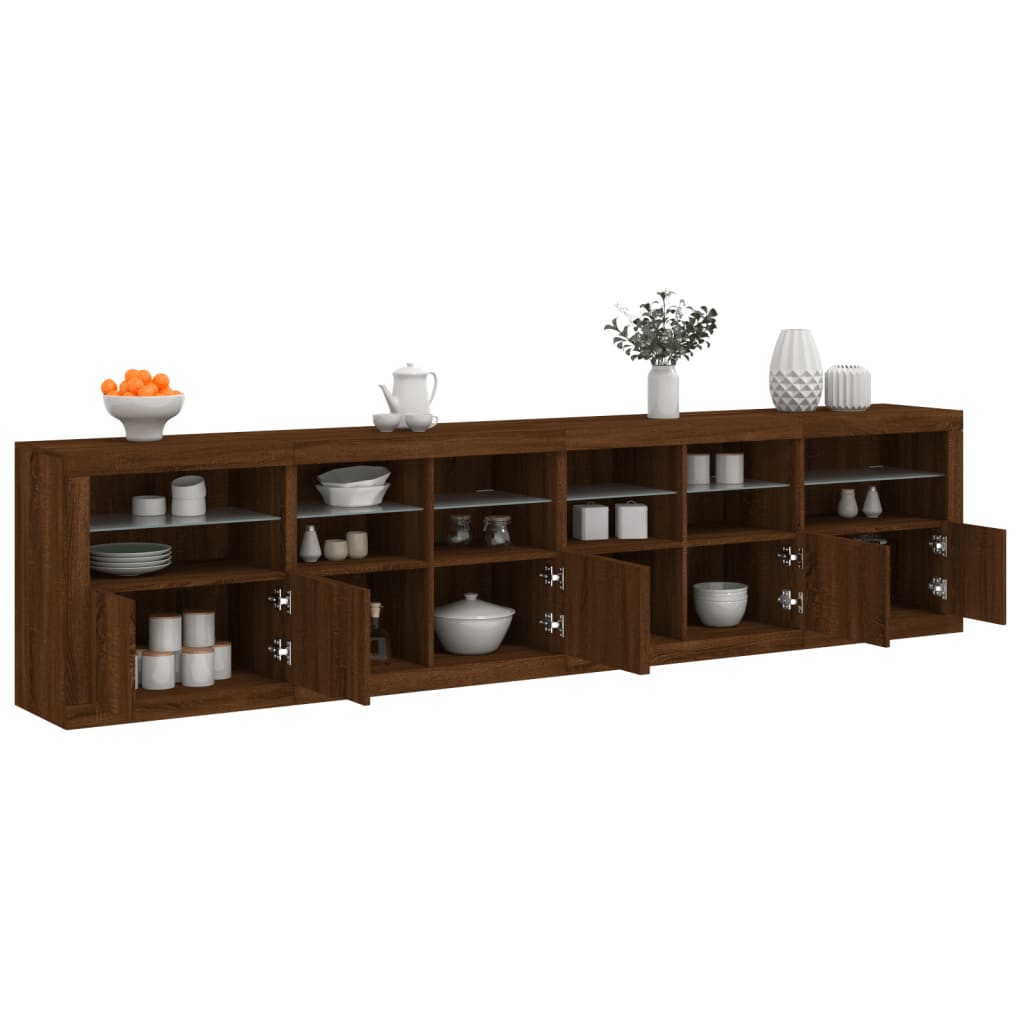 vidaXL Sideboard with LED Lights Brown Oak 283x37x67 cm