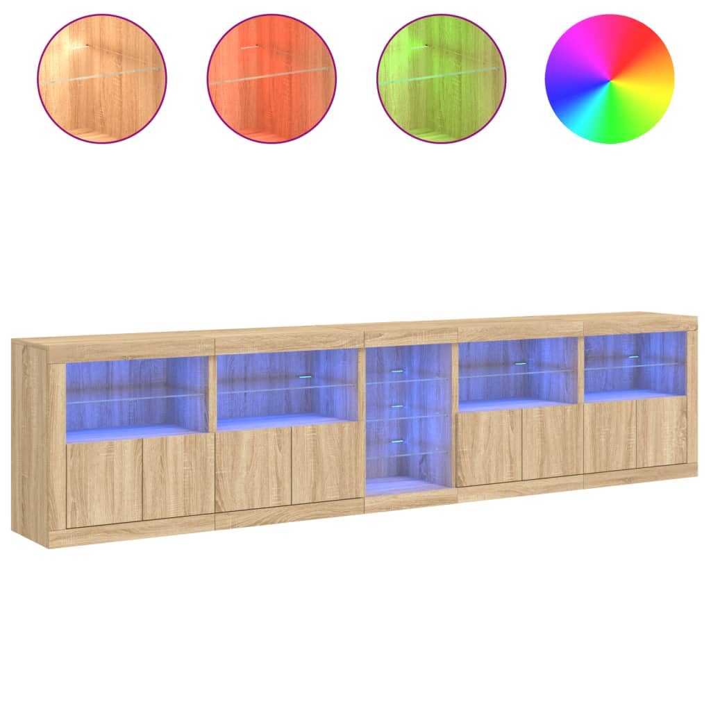 vidaXL Sideboard with LED Lights Sonoma Oak 283x37x67 cm