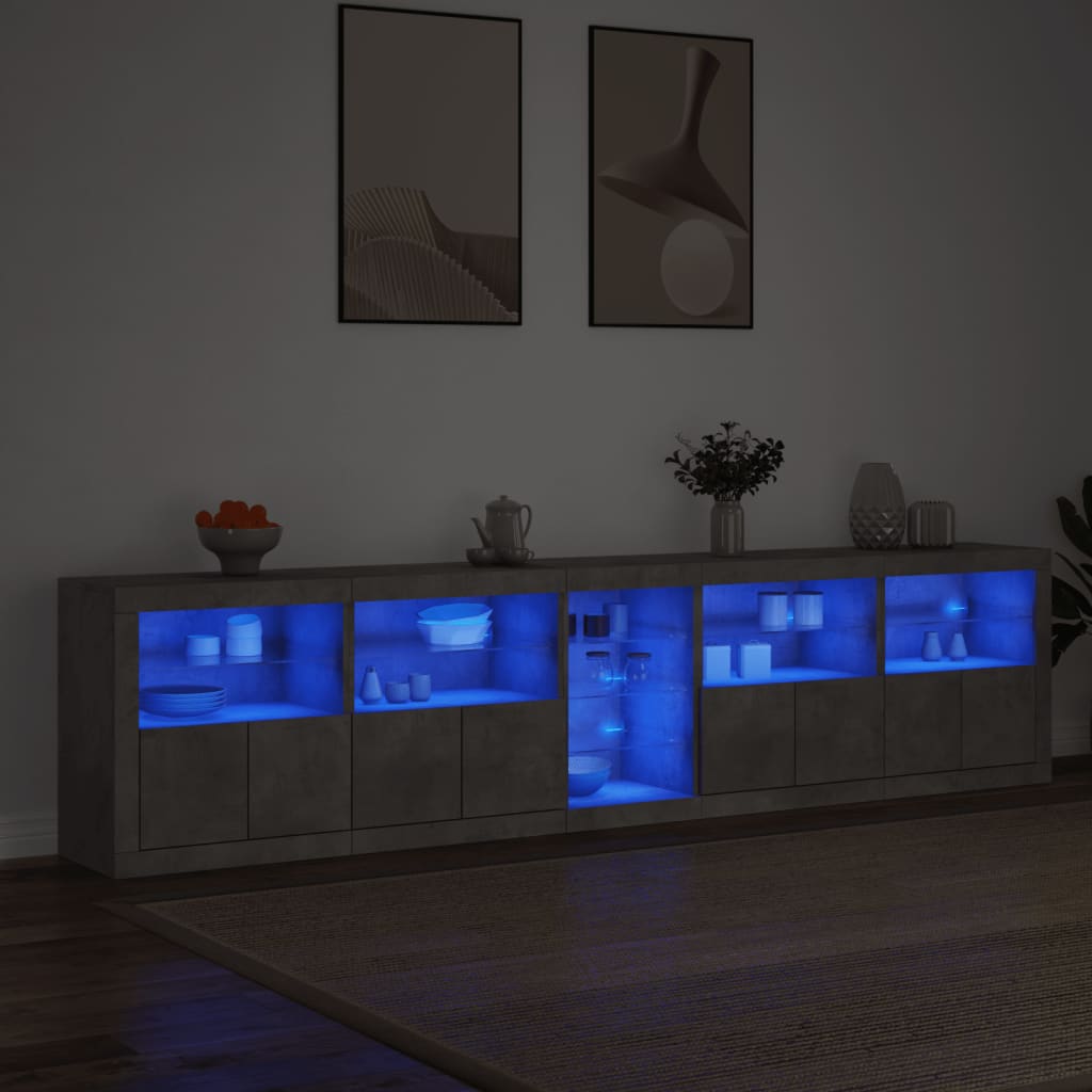 vidaXL Sideboard with LED Lights Concrete Grey 283x37x67 cm