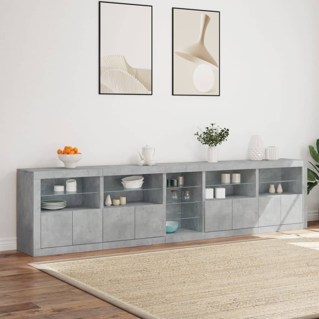 vidaXL Sideboard with LED Lights Concrete Grey 283x37x67 cm