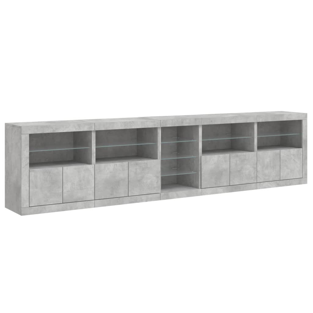 vidaXL Sideboard with LED Lights Concrete Grey 283x37x67 cm