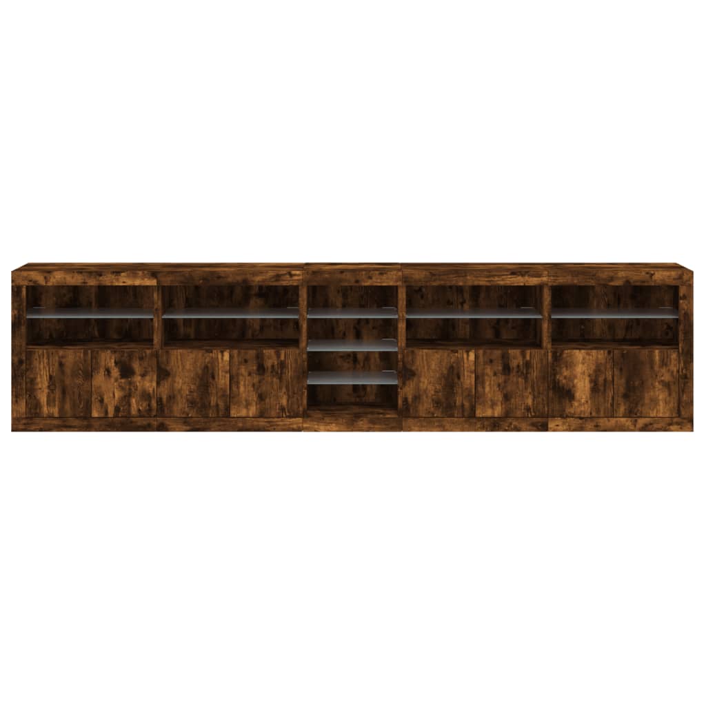 Sideboard with LED Lights Smoked Oak 283x37x67 cm