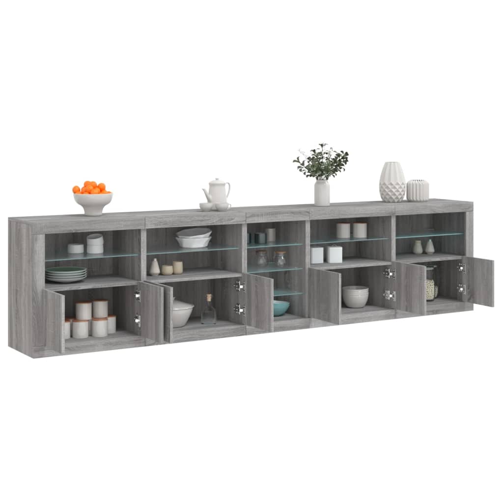 Sideboard with LED Lights Grey Sonoma 283x37x67 cm