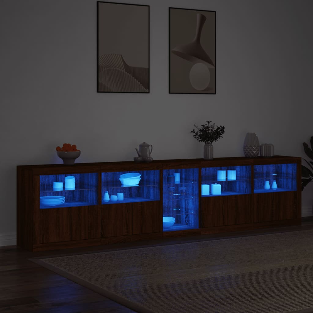 vidaXL Sideboard with LED Lights Brown Oak 283x37x67 cm