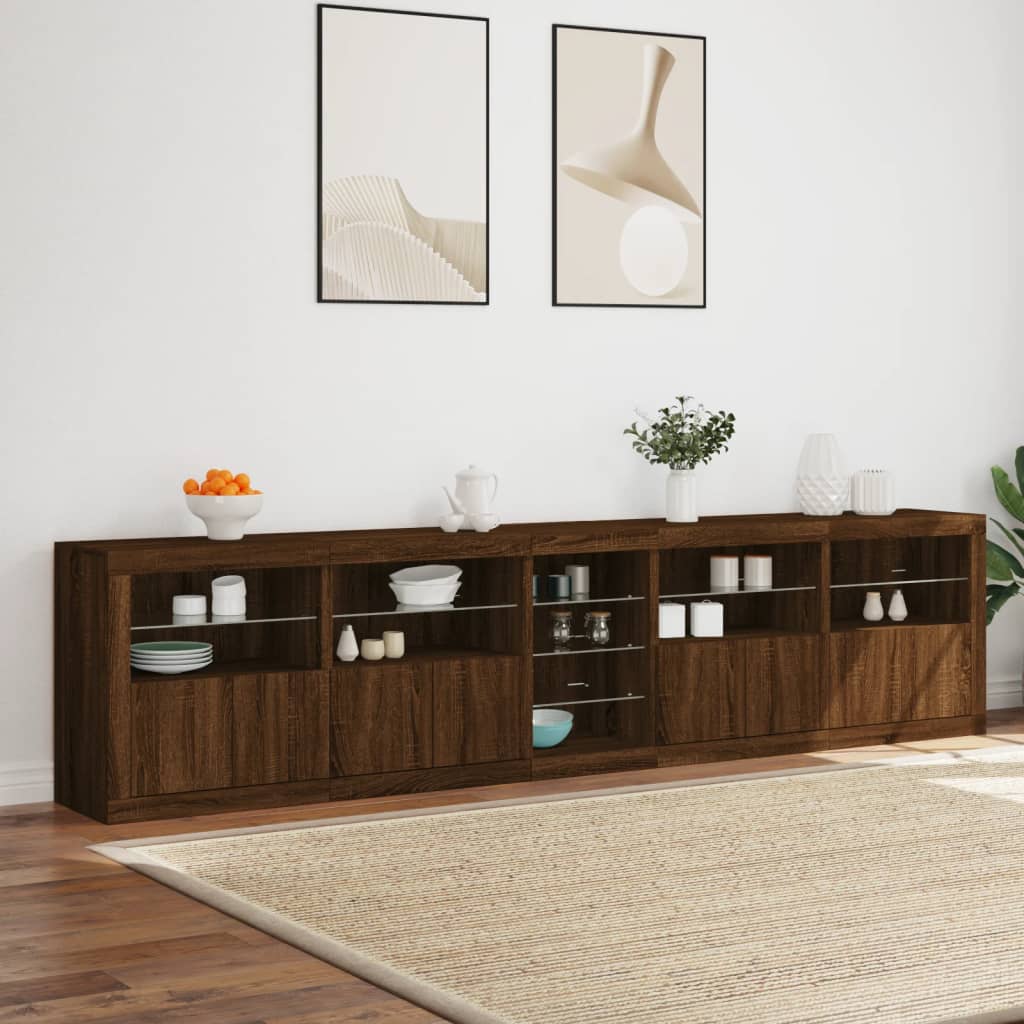 vidaXL Sideboard with LED Lights Brown Oak 283x37x67 cm