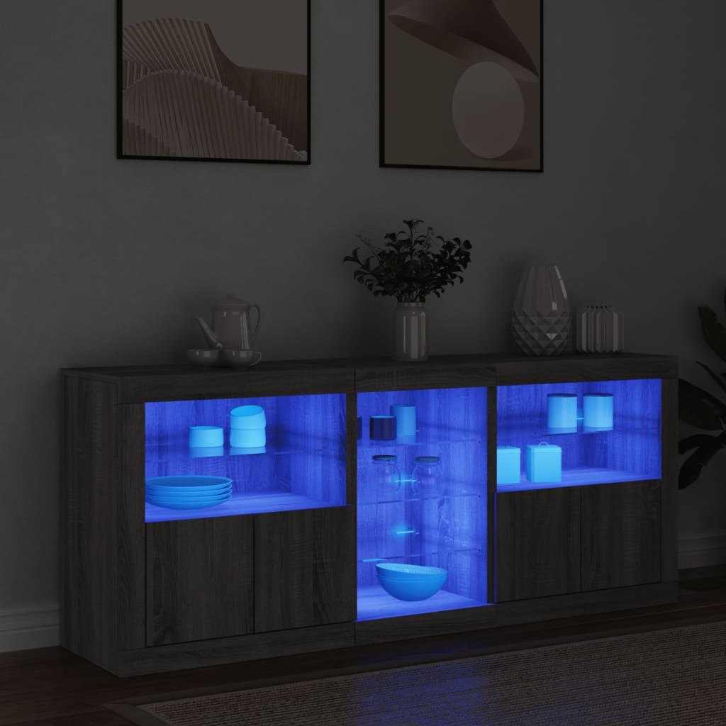 Sideboard with LED Lights Grey Sonoma 162x37x67 cm