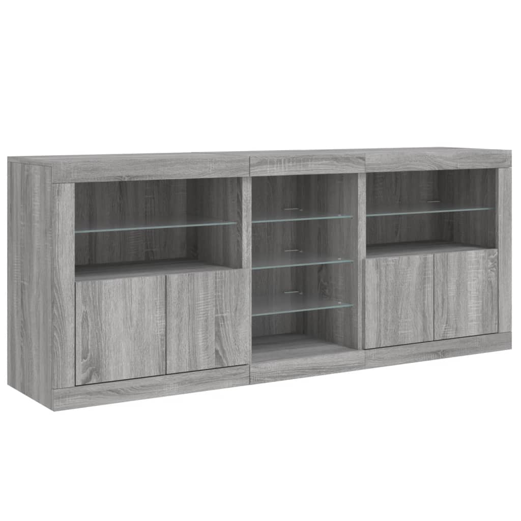 Sideboard with LED Lights Grey Sonoma 162x37x67 cm