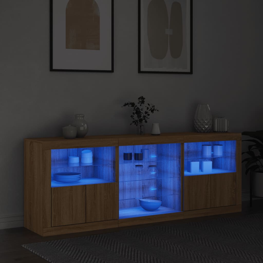 Sideboard with LED Lights Sonoma Oak 181.5x37x67 cm