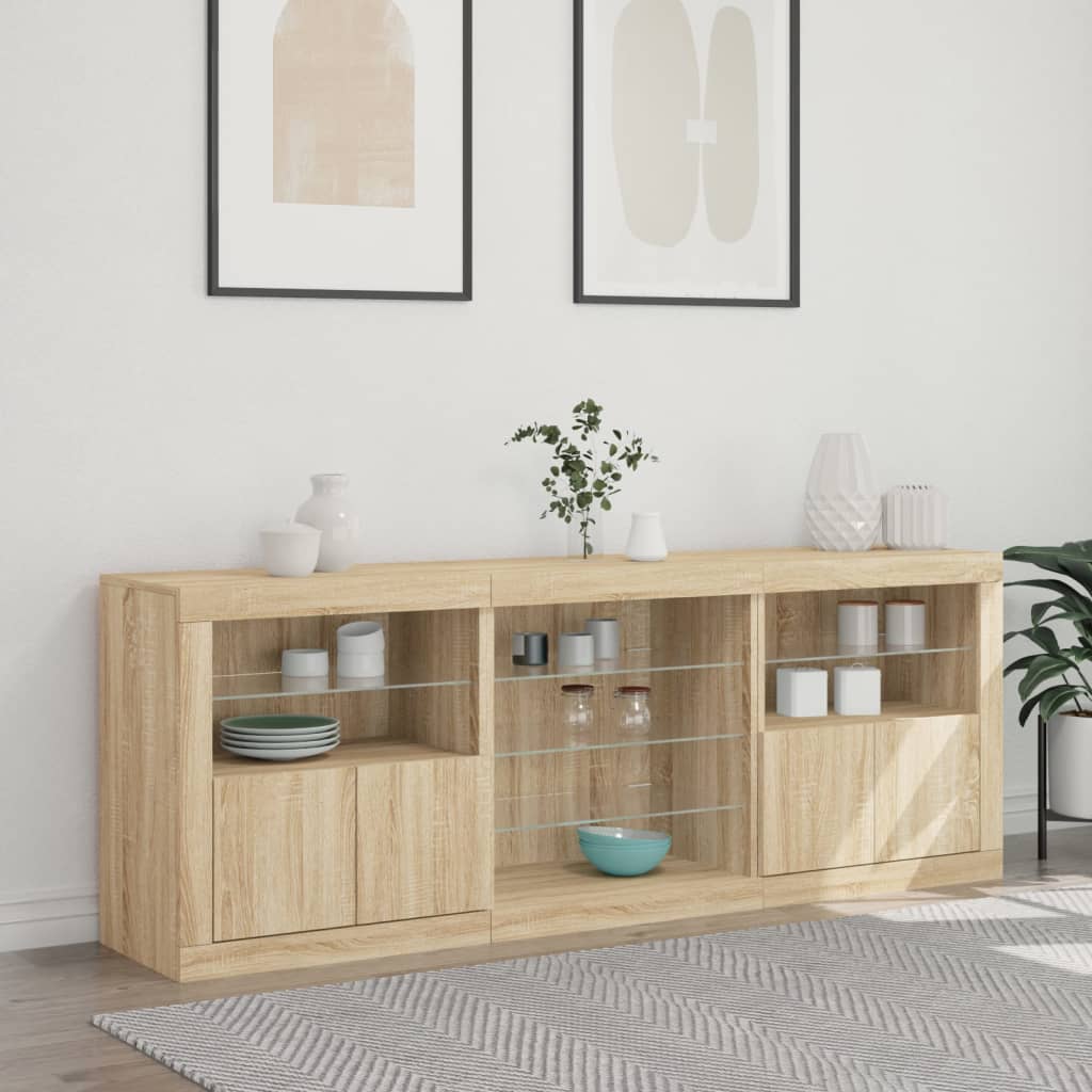 Sideboard with LED Lights Sonoma Oak 181.5x37x67 cm