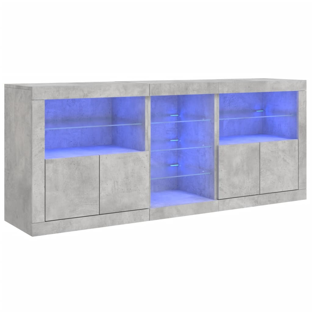 Sideboard with LED Lights Concrete Grey 181.5x37x67 cm