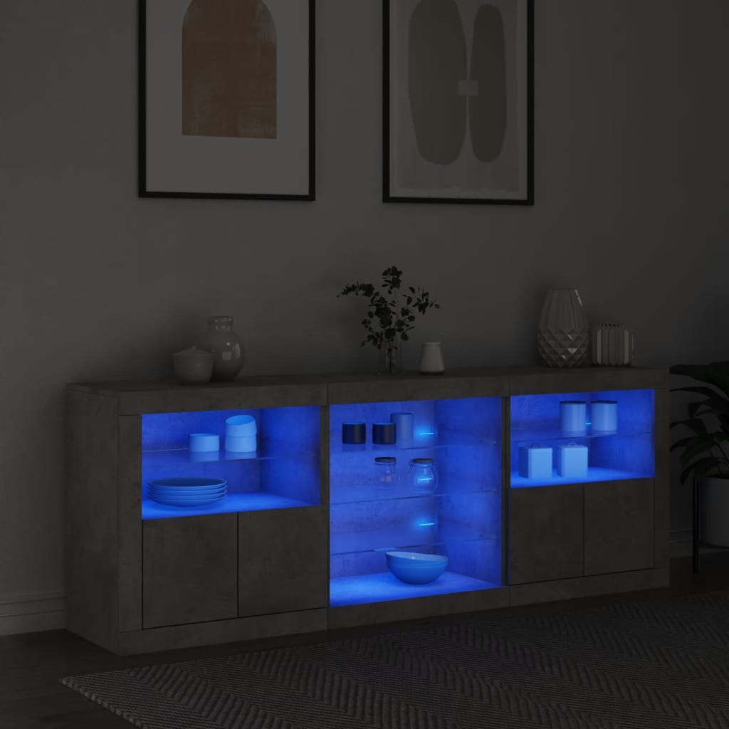 Sideboard with LED Lights Concrete Grey 181.5x37x67 cm