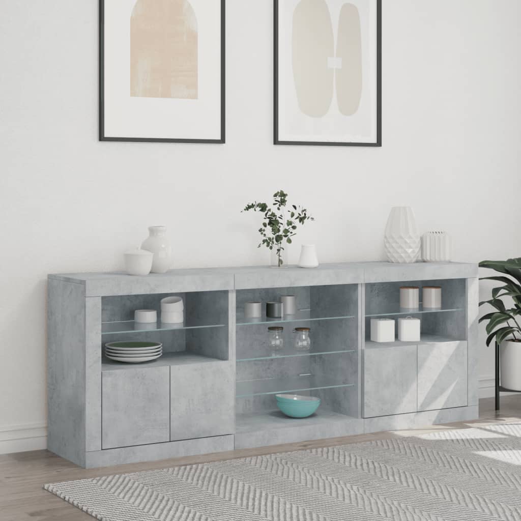 Sideboard with LED Lights Concrete Grey 181.5x37x67 cm