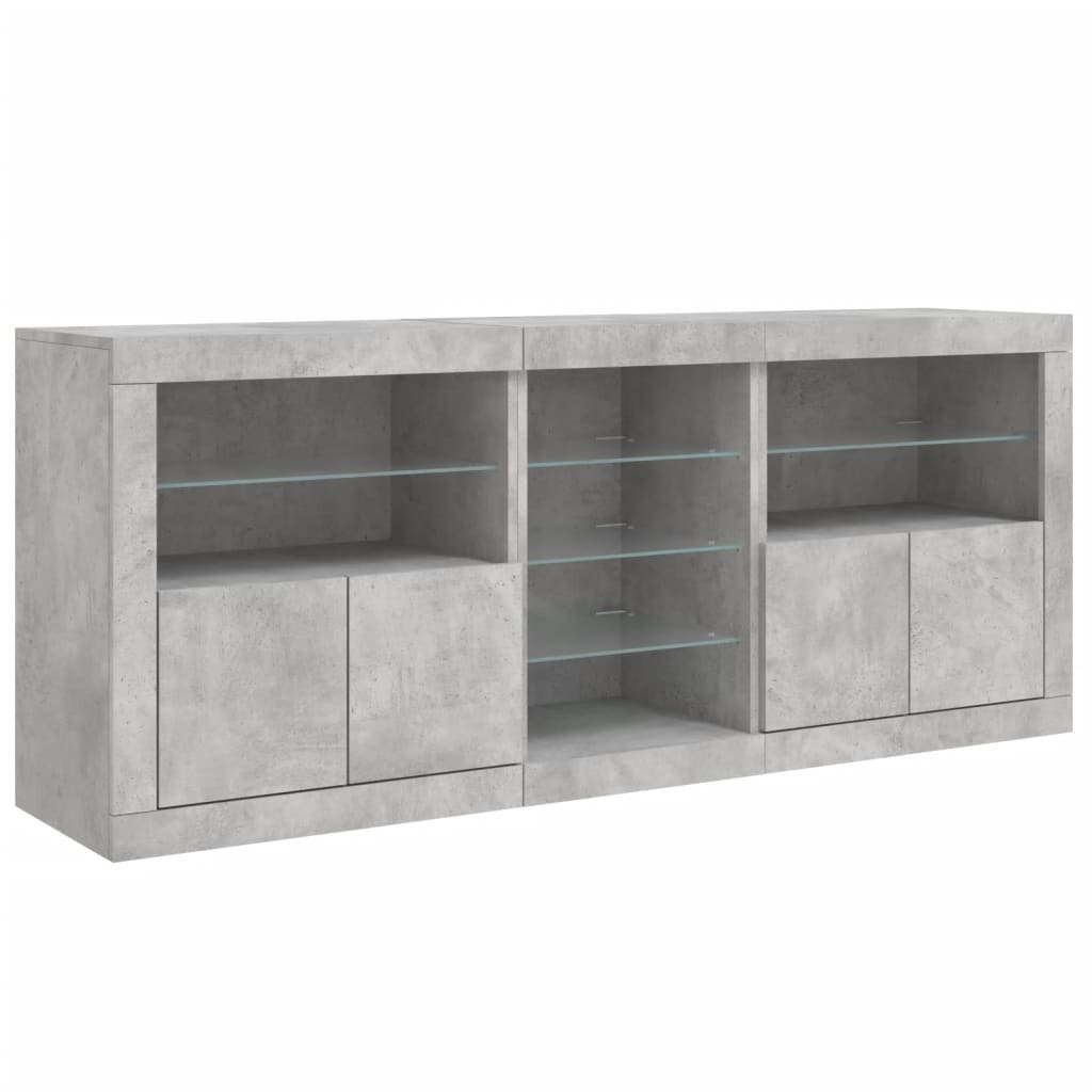 Sideboard with LED Lights Concrete Grey 181.5x37x67 cm