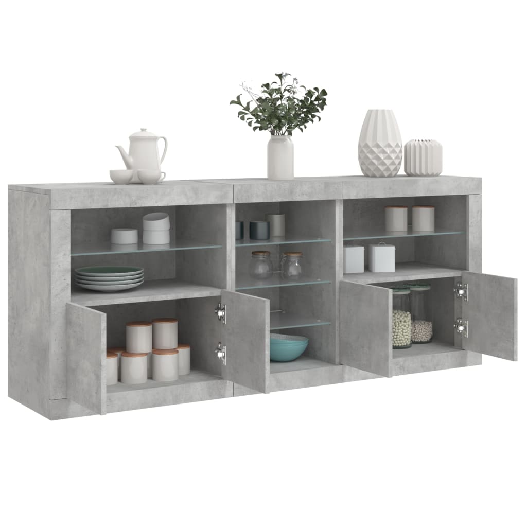 Sideboard with LED Lights Concrete Grey 181.5x37x67 cm