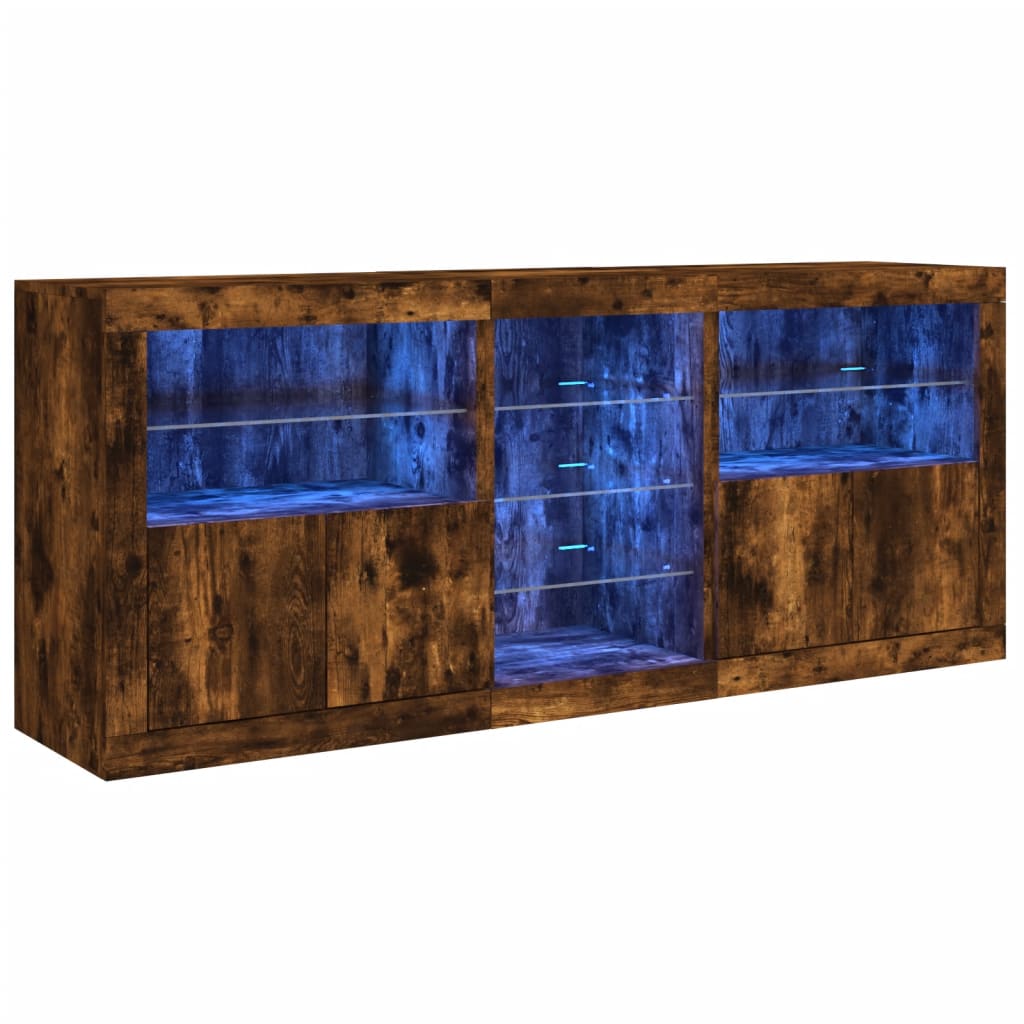 Sideboard with LED Lights Smoked Oak 181.5x37x67 cm