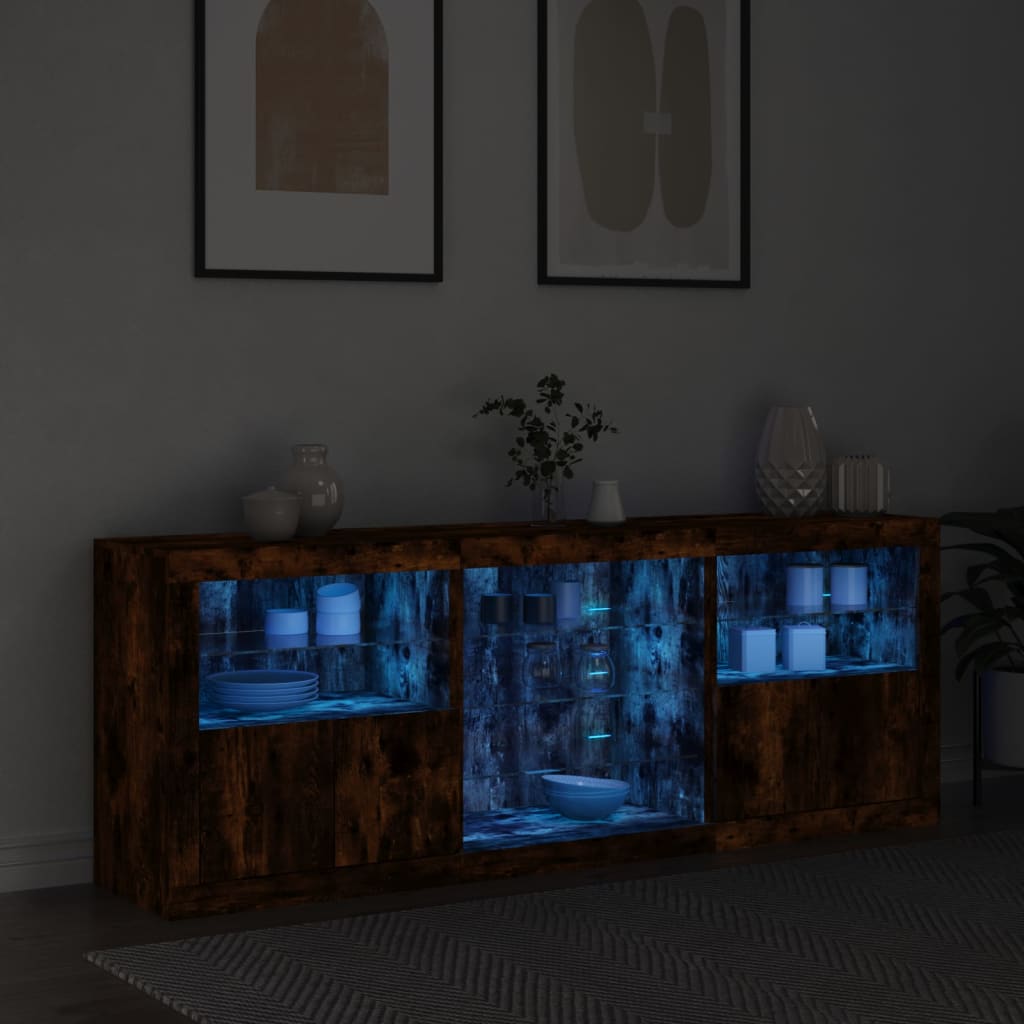Sideboard with LED Lights Smoked Oak 181.5x37x67 cm