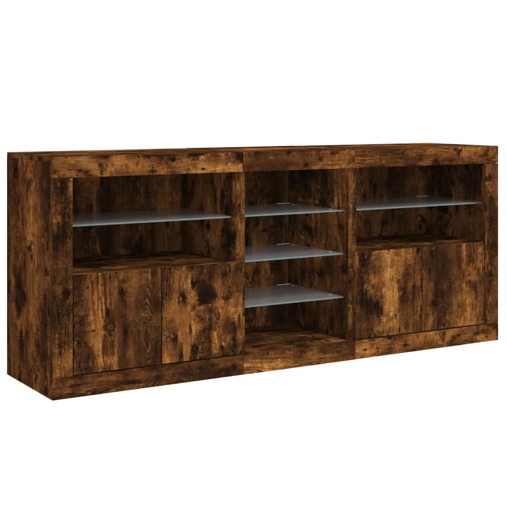 Sideboard with LED Lights Smoked Oak 181.5x37x67 cm