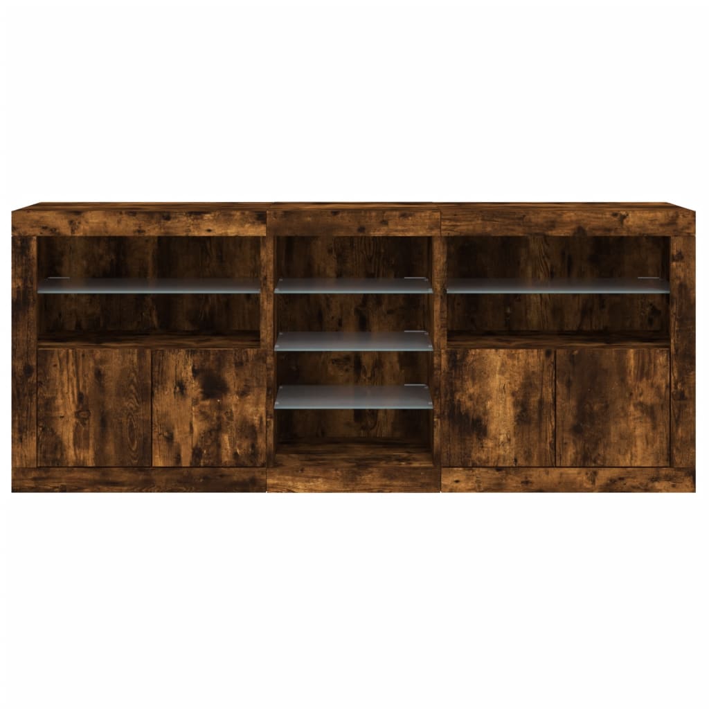 Sideboard with LED Lights Smoked Oak 181.5x37x67 cm