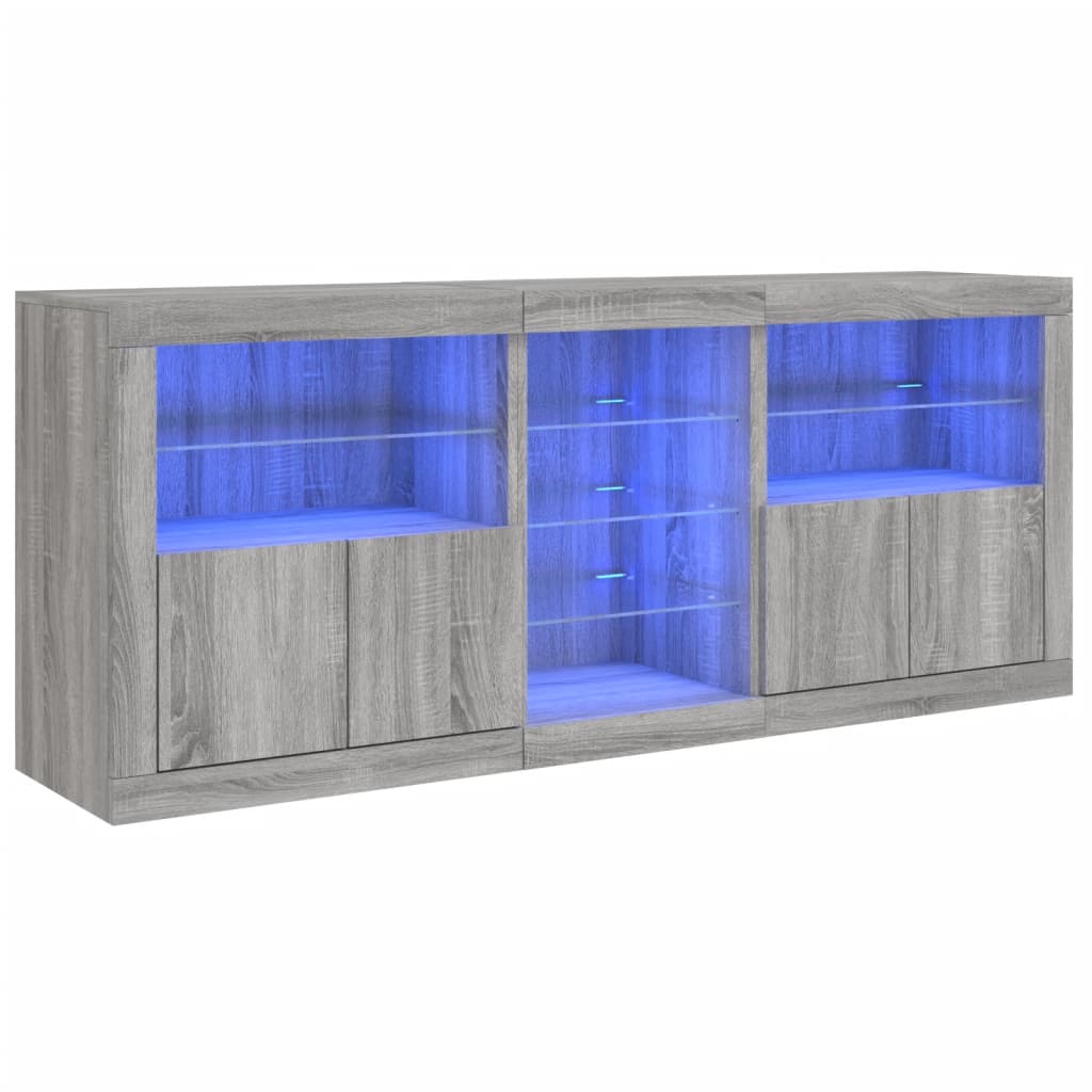 vidaXL Sideboard with LED Lights Grey Sonoma 181.5x37x67 cm