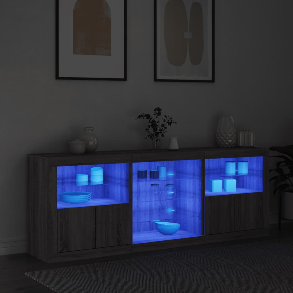 vidaXL Sideboard with LED Lights Grey Sonoma 181.5x37x67 cm