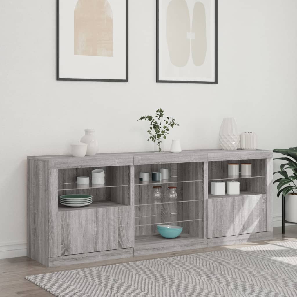 vidaXL Sideboard with LED Lights Grey Sonoma 181.5x37x67 cm