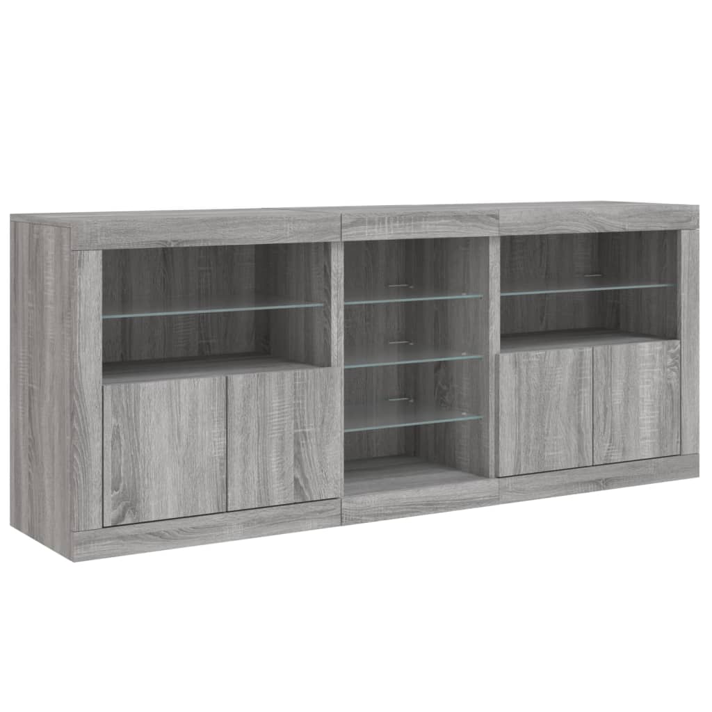 vidaXL Sideboard with LED Lights Grey Sonoma 181.5x37x67 cm