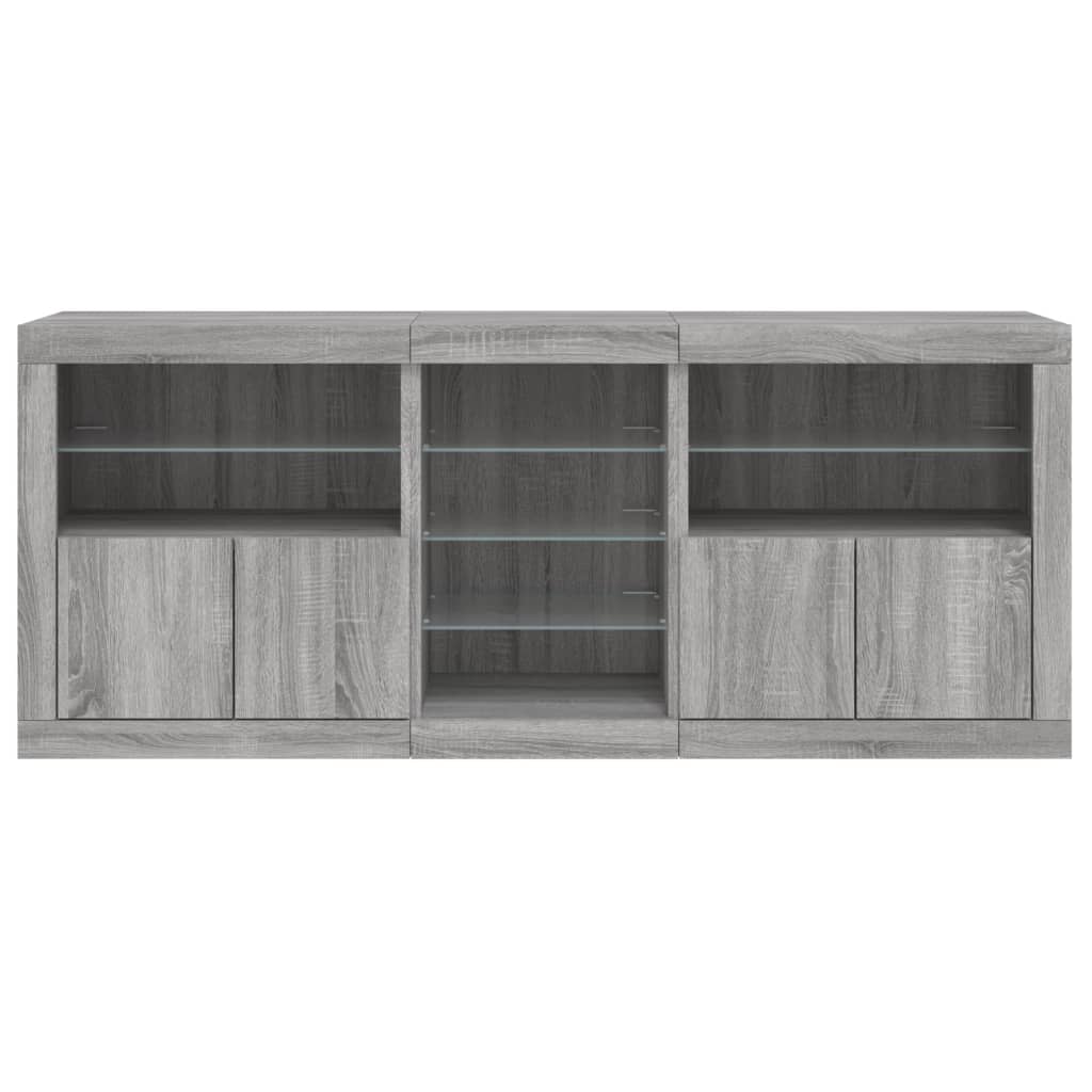 vidaXL Sideboard with LED Lights Grey Sonoma 181.5x37x67 cm