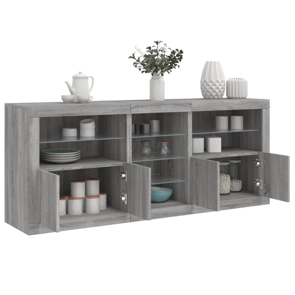 vidaXL Sideboard with LED Lights Grey Sonoma 181.5x37x67 cm