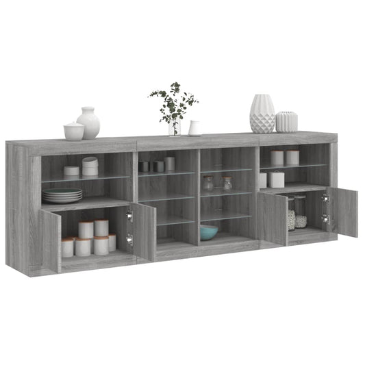 vidaXL Sideboard with LED Lights Grey Sonoma 202x37x67 cm