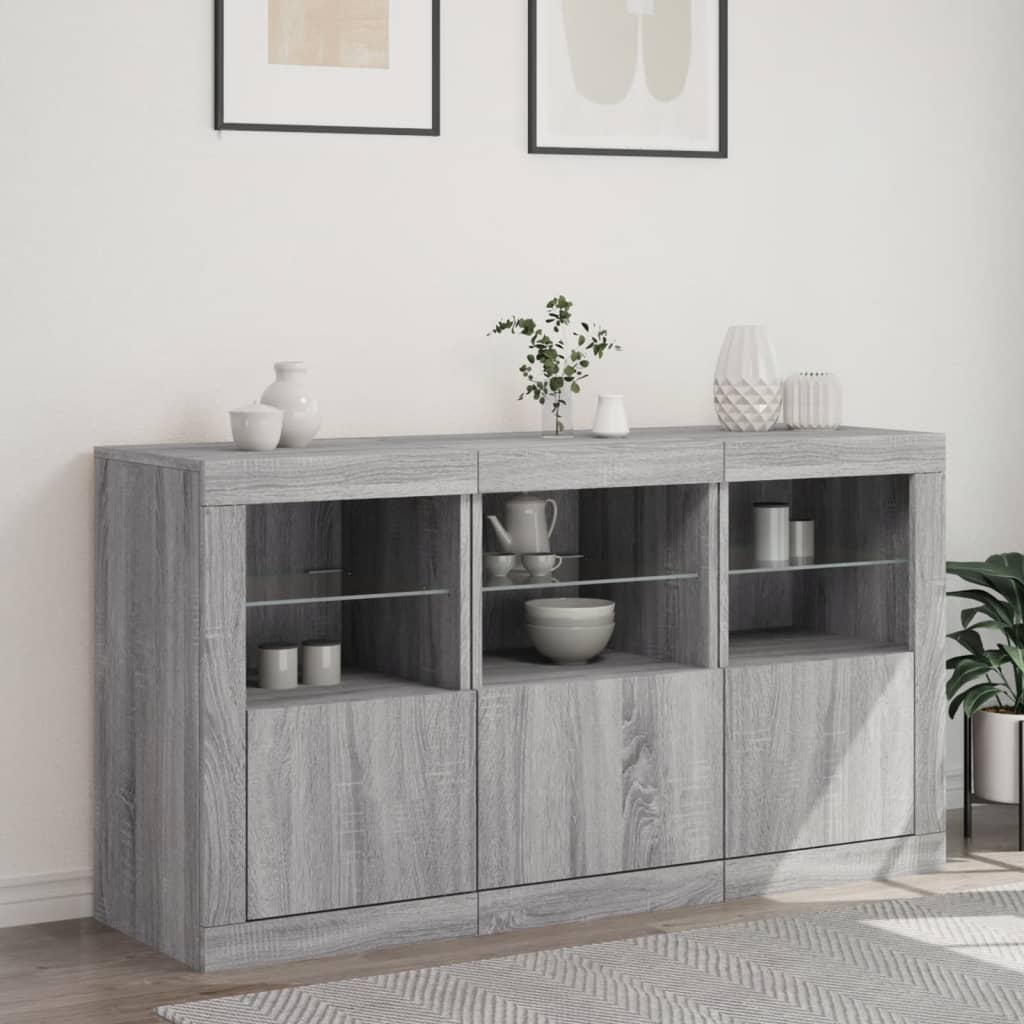 vidaXL Sideboard with LED Lights Grey Sonoma 123x37x67 cm