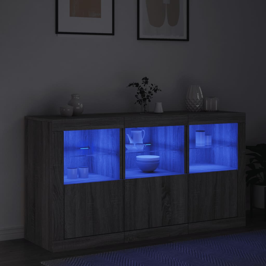 vidaXL Sideboard with LED Lights Grey Sonoma 123x37x67 cm