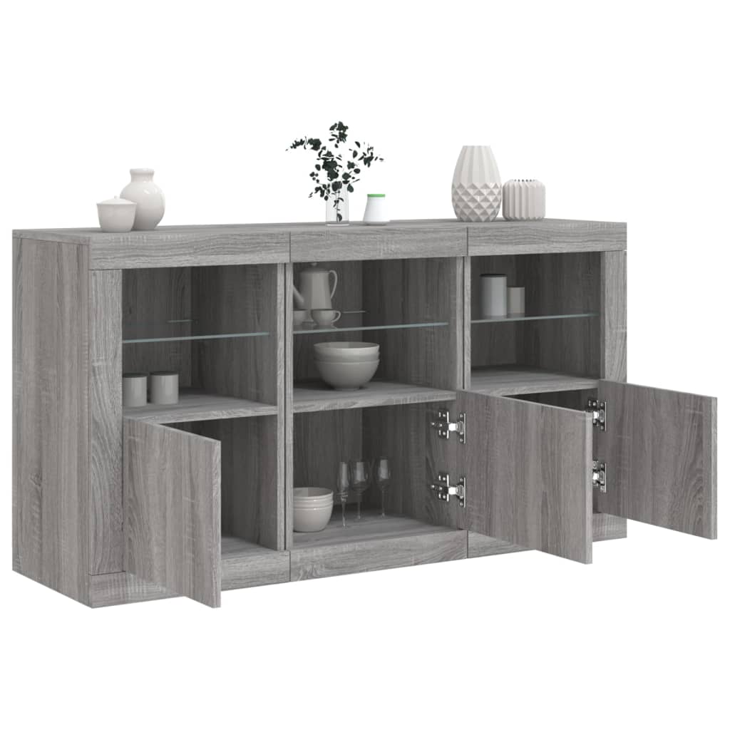 vidaXL Sideboard with LED Lights Grey Sonoma 123x37x67 cm