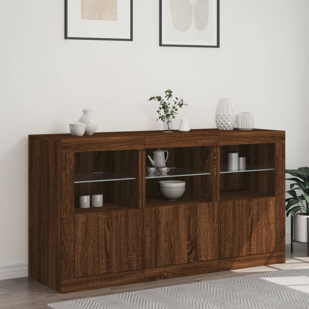 vidaXL Sideboard with LED Lights Brown Oak 123x37x67 cm