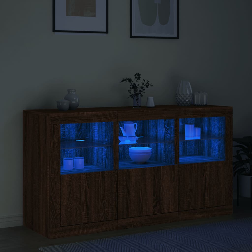 vidaXL Sideboard with LED Lights Brown Oak 123x37x67 cm